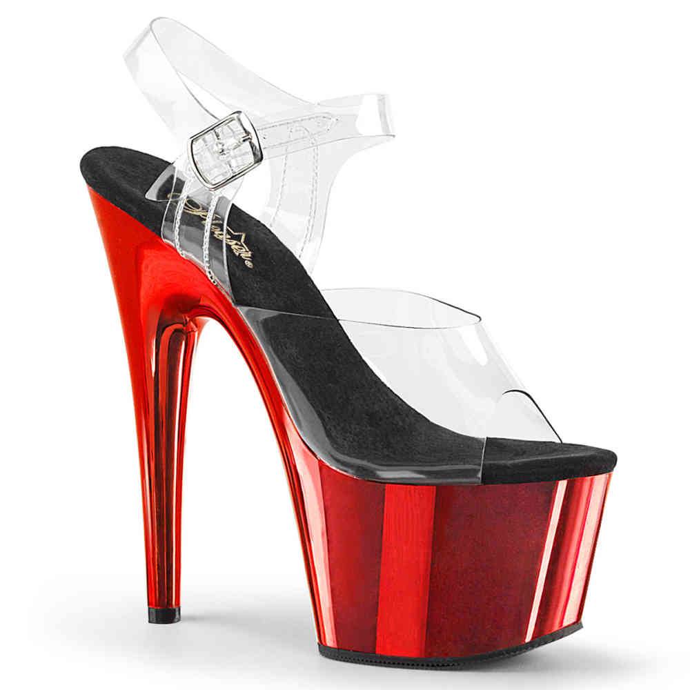 Pleaser - ADORE708 Sandale à bride à la cheville, Pole dance chaussures - Chaussures de pole dance - Noir/Rouge Product image
